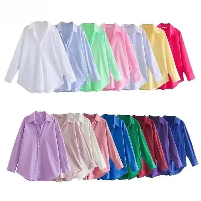 Women Shirt Multicolour Button Up Shirt Women Summer Long Sleeve Top Female Streetwear Oversize Shirts And Blouses